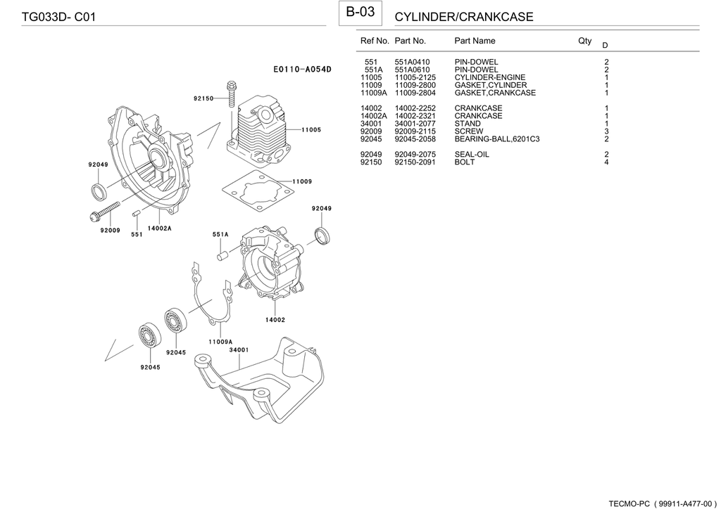 Kawasaki TG033D Engine TG SERIES Parts Manual PDF Instant Download