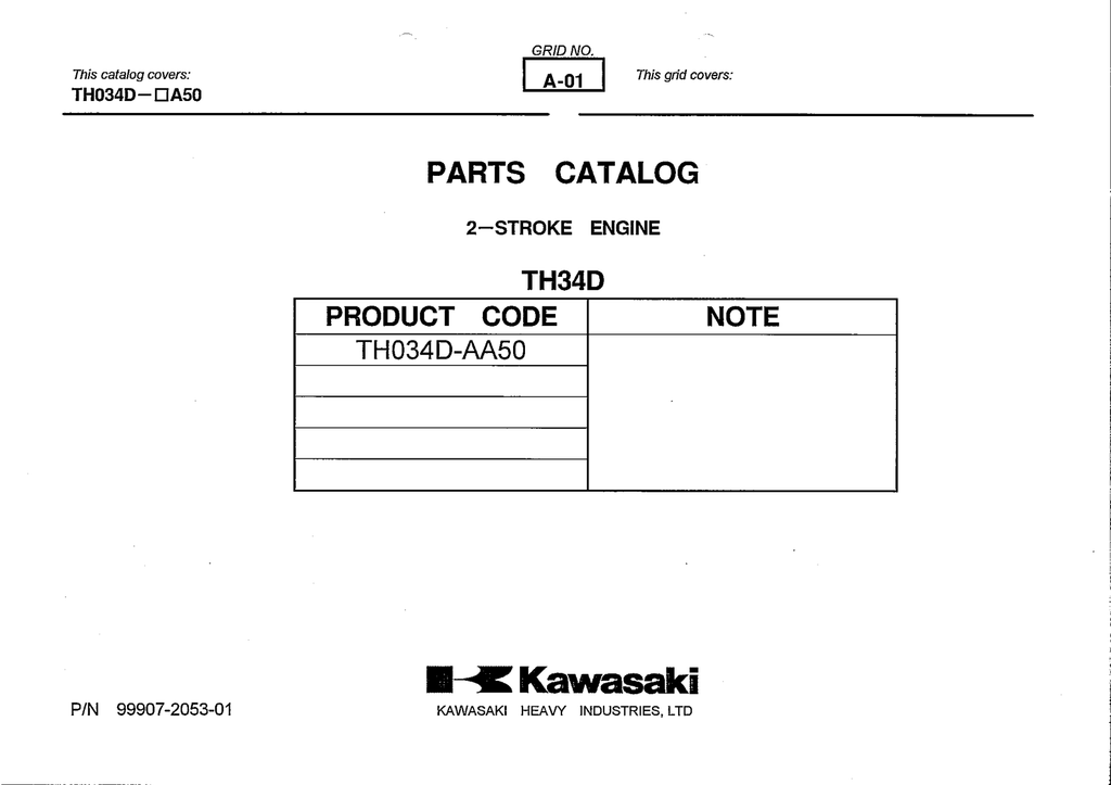 Kawasaki TH034D Engine TH SERIES Parts Manual PDF Instant Download