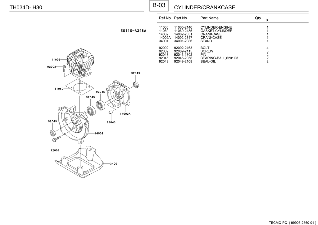 Kawasaki TH034D Engine TH SERIES Parts Manual PDF Instant Download