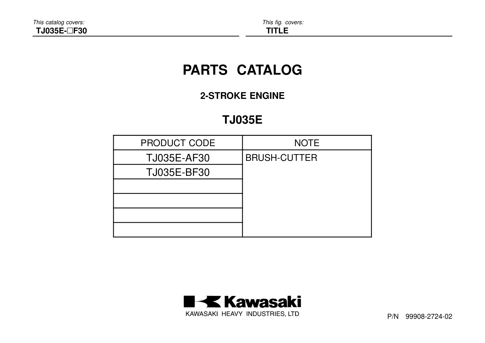Kawasaki TJ35E Engine TJ SERIES Parts Manual PDF Instant Download