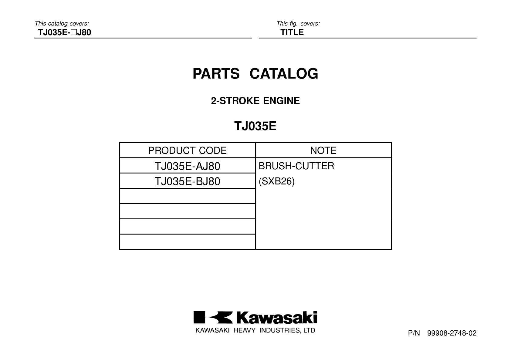 Kawasaki TJ35E Engine TJ SERIES Parts Manual PDF Instant Download