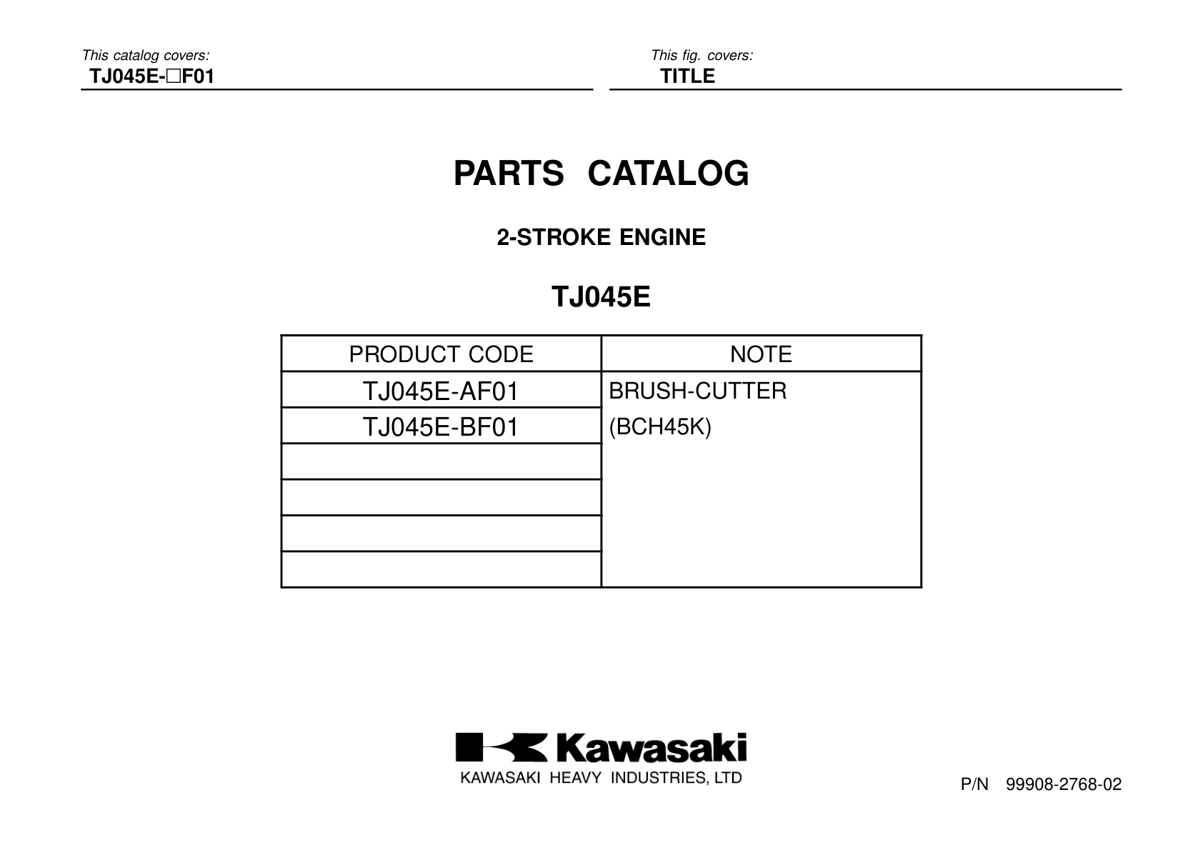 Kawasaki TJ45E Engine TJ SERIES Parts Manual PDF Instant Download