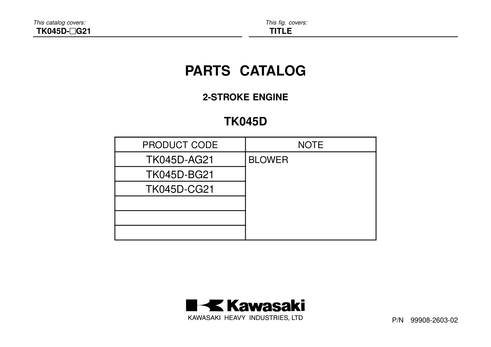 Kawasaki TK045D Engine TK SERIES Parts Manual PDF Instant Download