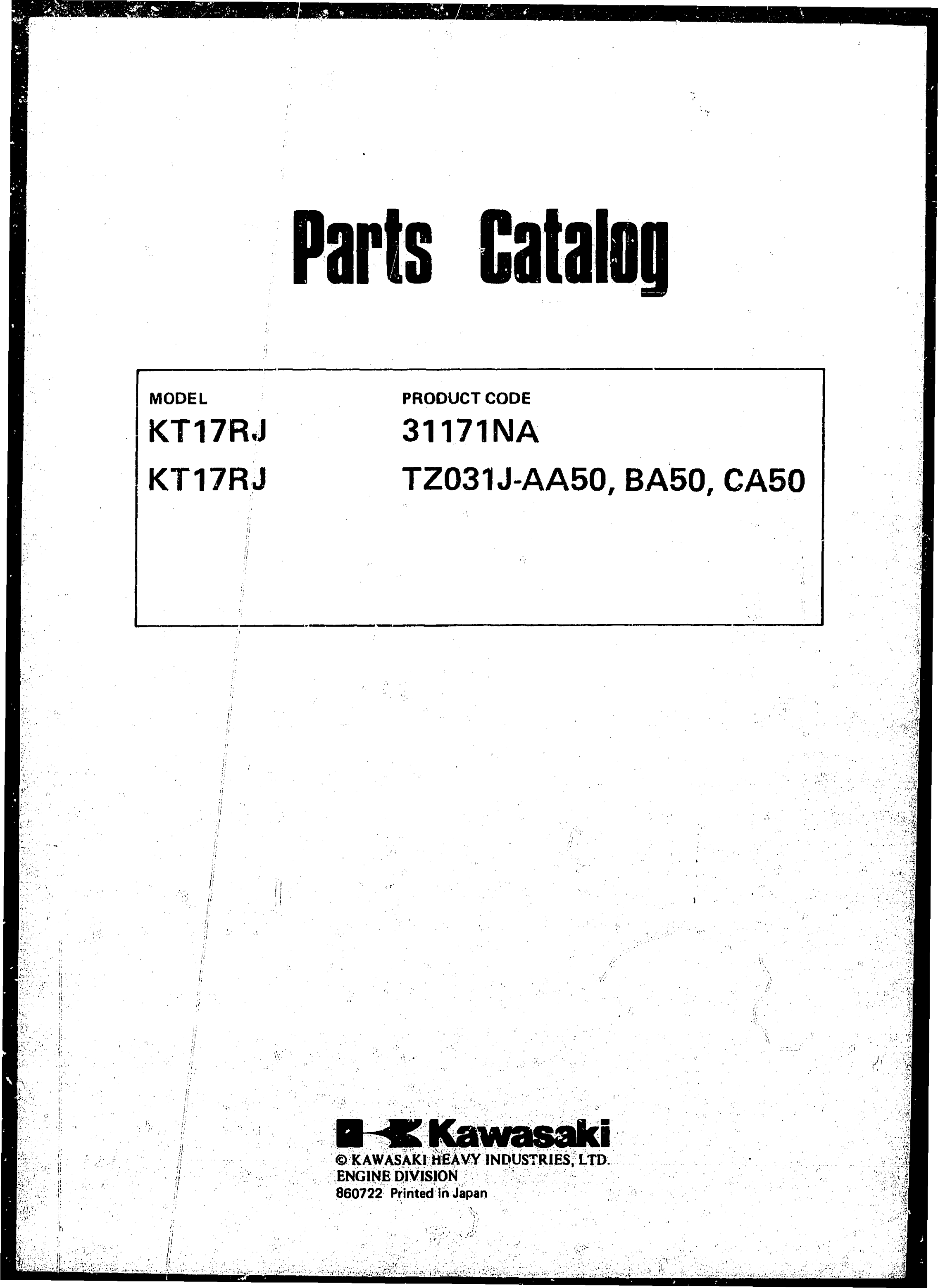 Kawasaki TZ031J Engine TZ SERIES Parts Manual PDF Instant Download