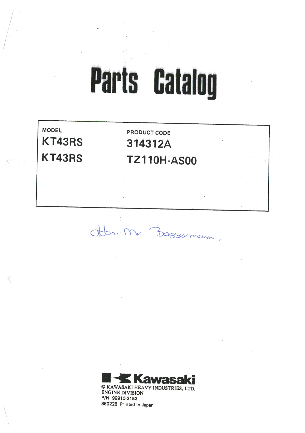 Kawasaki TZ110H Engine TZ SERIES Parts Manual PDF Instant Download