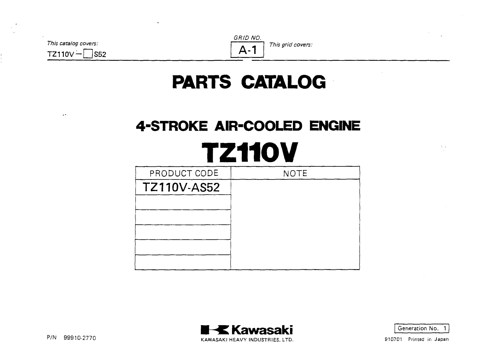 Kawasaki TZ110V Engine TZ SERIES Parts Manual PDF Instant Download
