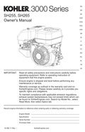 Kohler SH265 3000 SERIES Operator Owner Manual PDF Instant Download