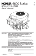 Kohler KT610 6600 SERIES Operator Owner Manual PDF Instant Download