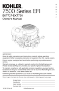 Kohler EKT740 7500 SERIES EFI Operator Owner Manual PDF Instant Download