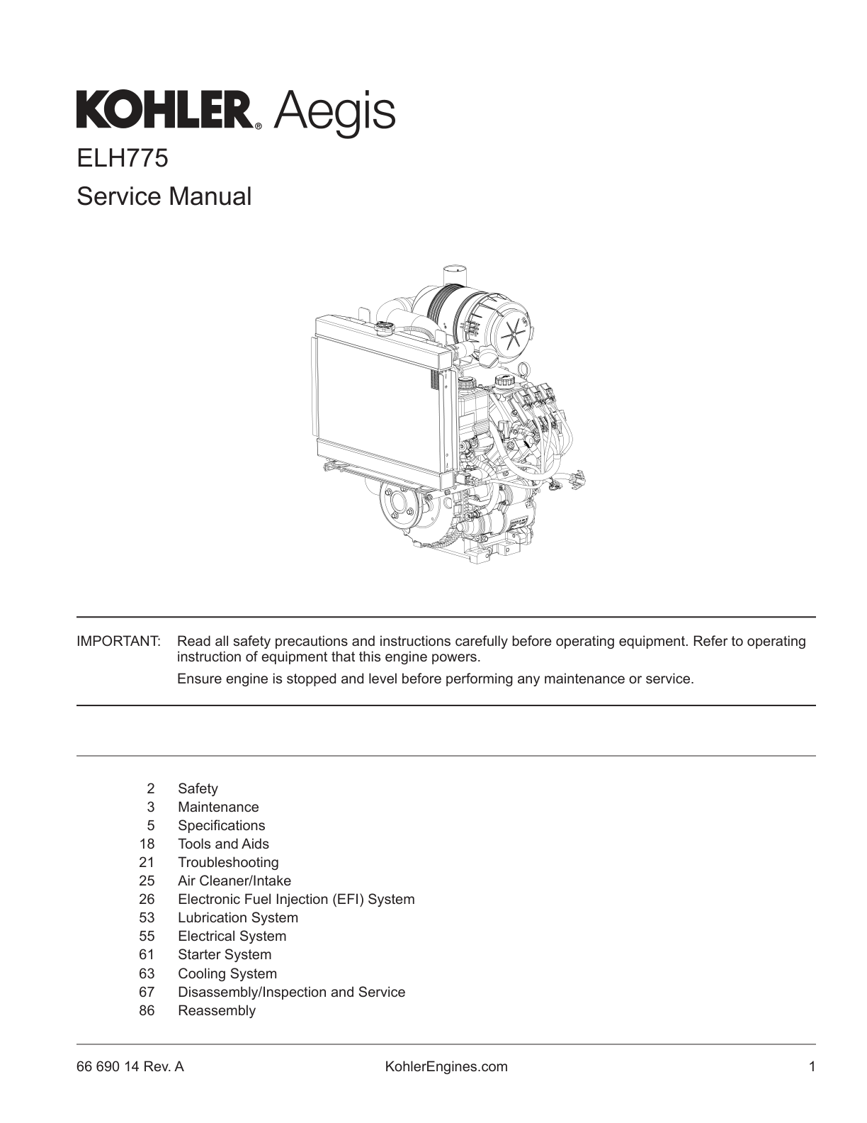 Kohler ELH775 AEGIS Service Shop Repair Manual PDF Instant Download