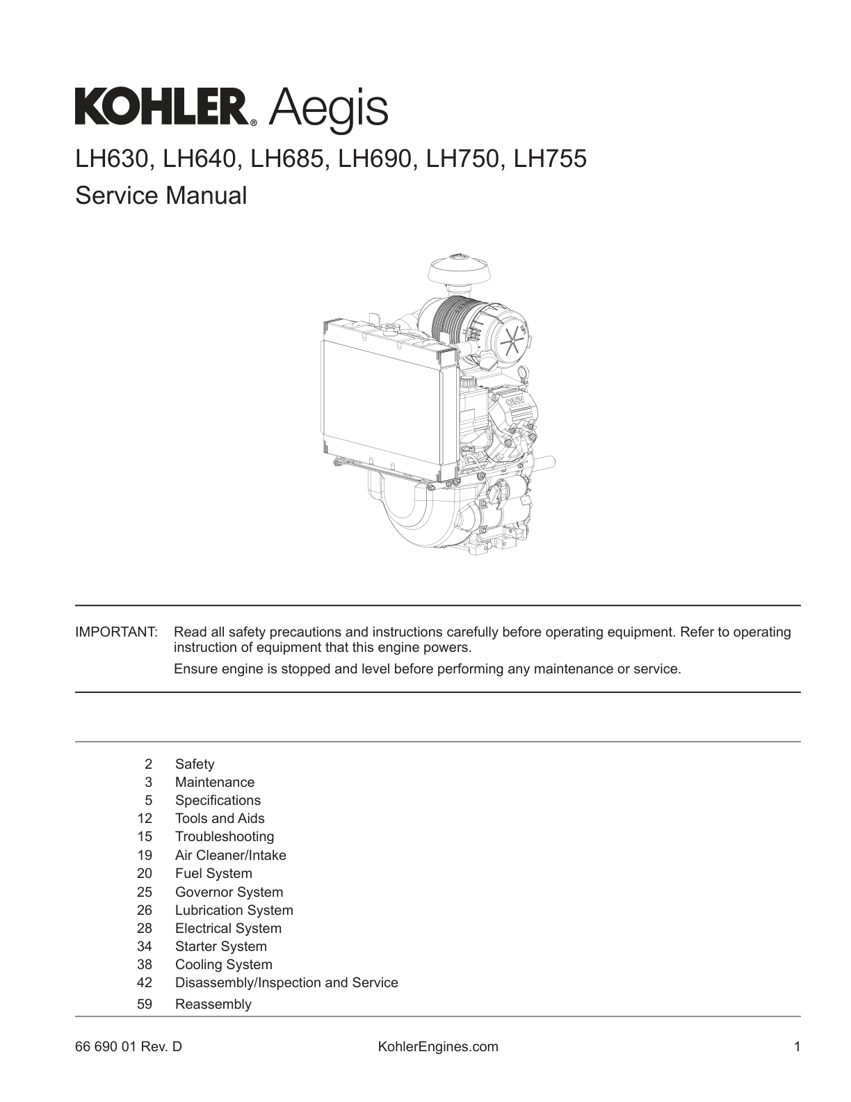 Kohler LH690 AEGIS Service Shop Repair Manual PDF Instant Download