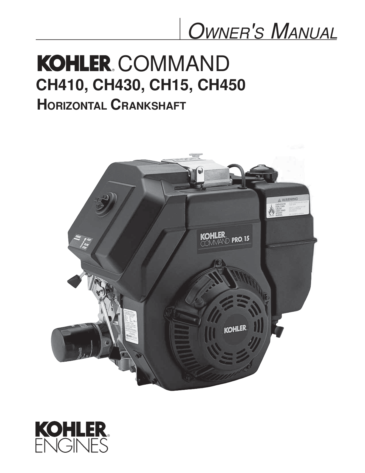 Kohler CH15 COMMAND PRO Operator Owner Manual PDF Instant Download
