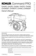 Kohler CH260 COMMAND PRO Operator Owner Manual PDF Instant Download