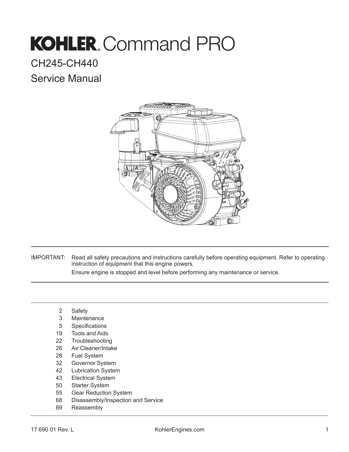 Kohler CH395 COMMAND PRO Service Shop Repair Manual PDF Instant Download