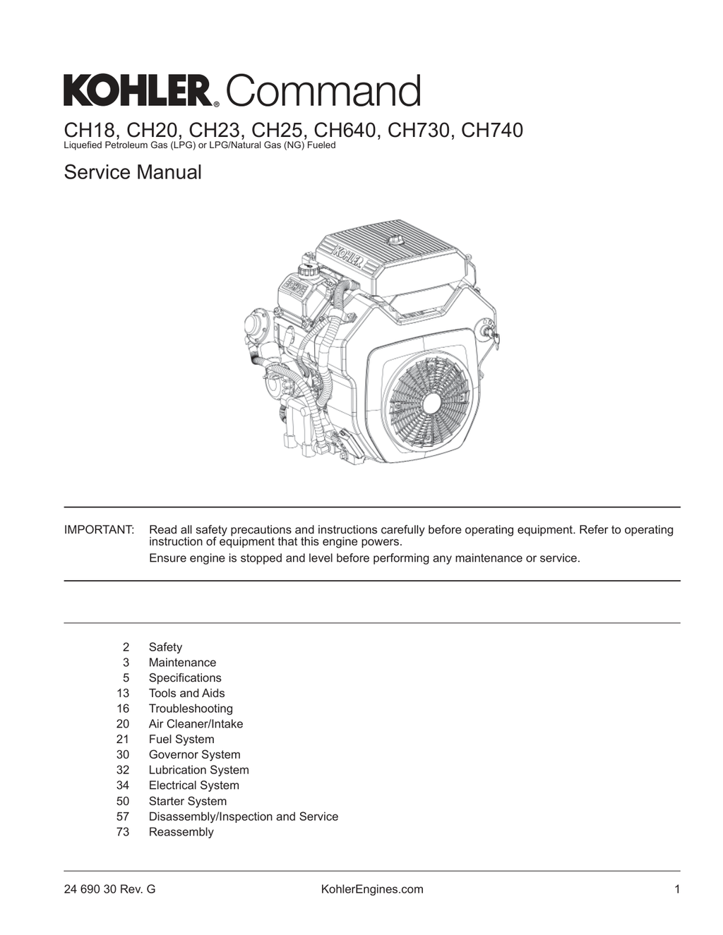 Kohler CH640 COMMAND PRO Service Shop Repair Manual PDF Instant Download
