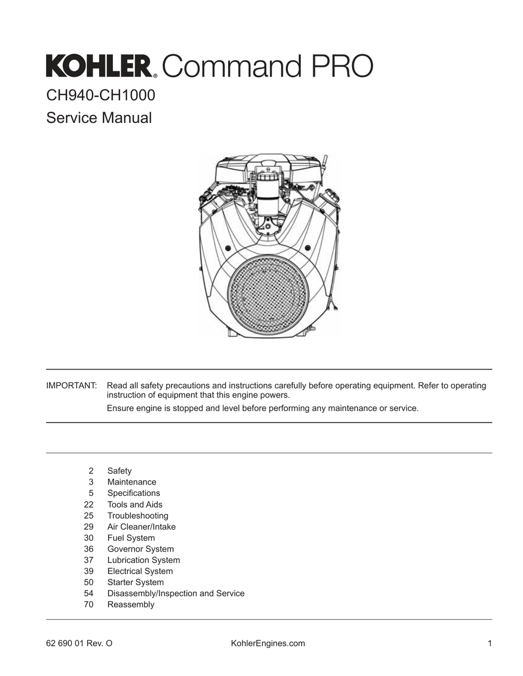 Kohler CH940 COMMAND PRO Service Shop Repair Manual PDF Instant Download