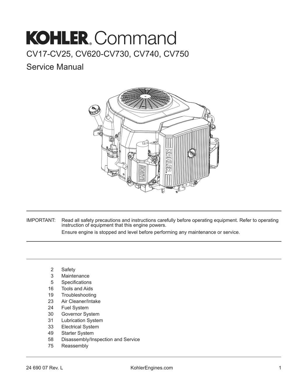 Kohler CV22 COMMAND PRO Service Shop Repair Manual PDF Instant Download