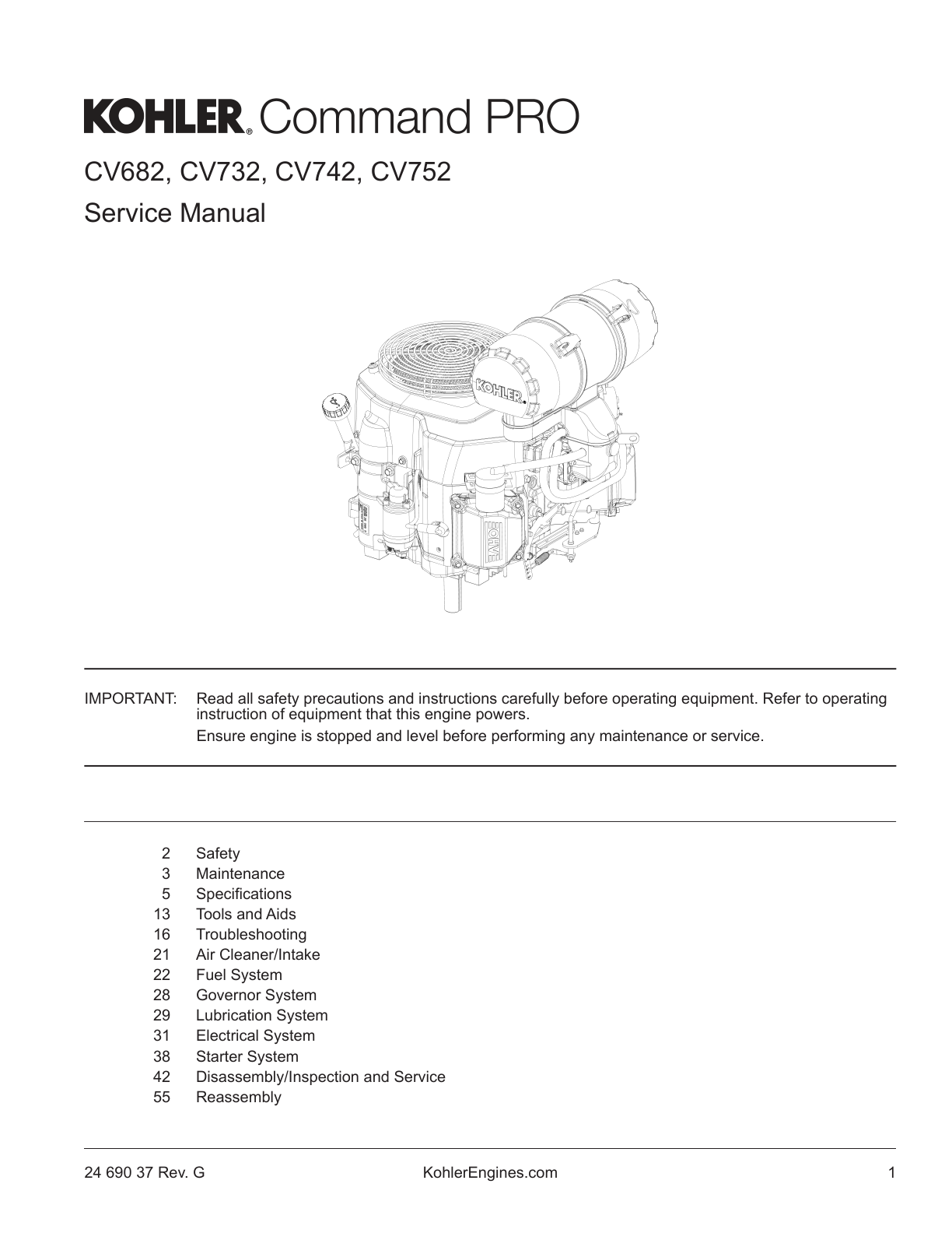 Kohler CV682 COMMAND PRO Service Shop Repair Manual PDF Instant Download