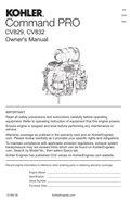 Kohler CV829 COMMAND PRO Operator Owner Manual PDF Instant Download