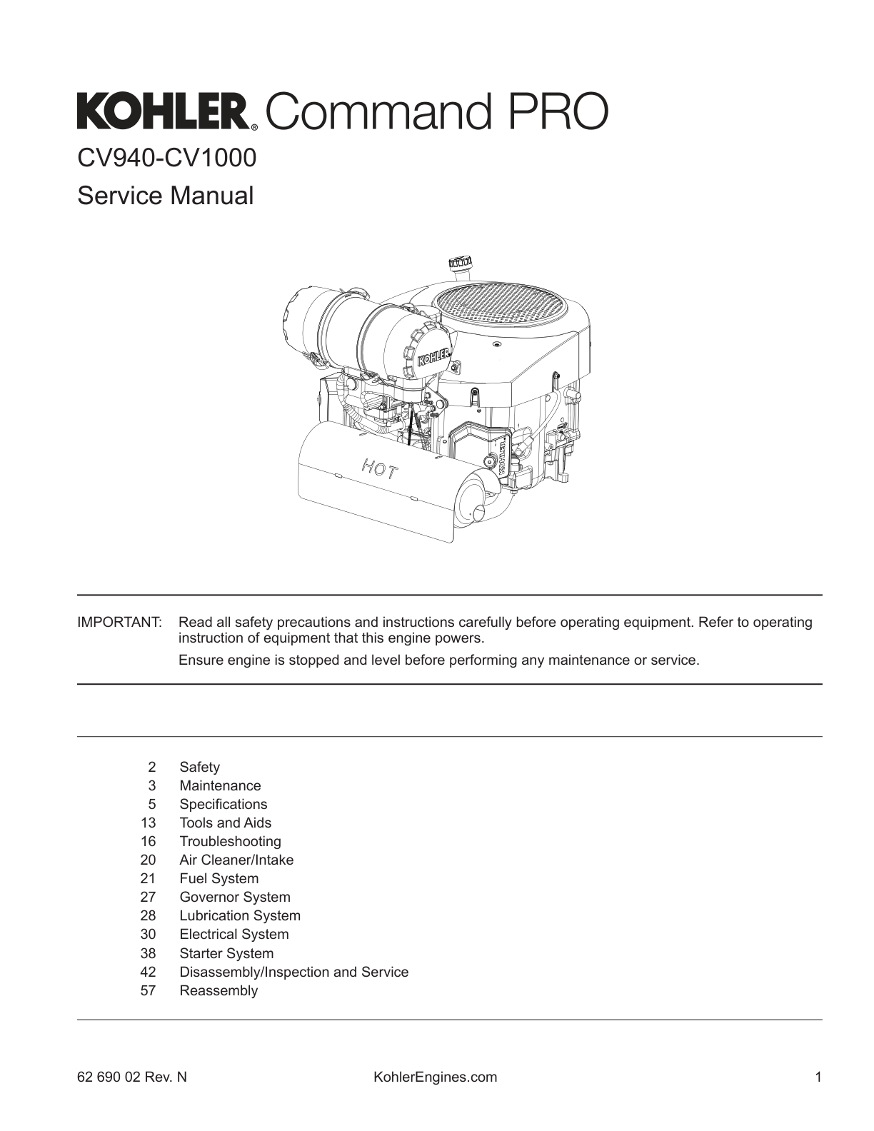 Kohler CV940 COMMAND PRO Service Shop Repair Manual PDF Instant Download
