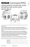 Kohler ECH749 COMMAND PRO Operator Owner Manual PDF Instant Download