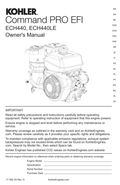 Kohler ECH440LE COMMAND PRO EFI Operator Owner Manual PDF Instant Download