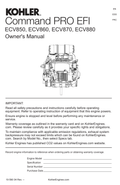 Kohler ECV880 COMMAND PRO EFI Operator Owner Manual PDF Instant Download