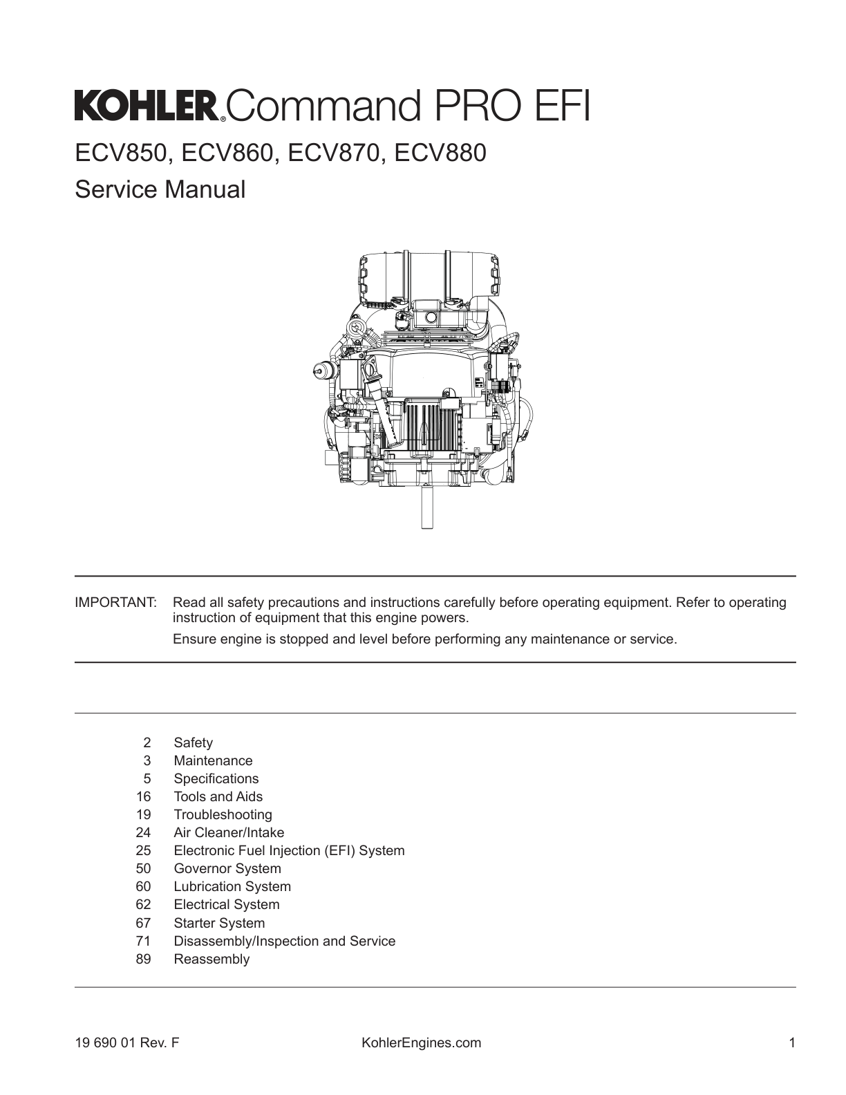 Kohler ECV880 COMMAND PRO EFI Service Shop Repair Manual PDF Instant Download