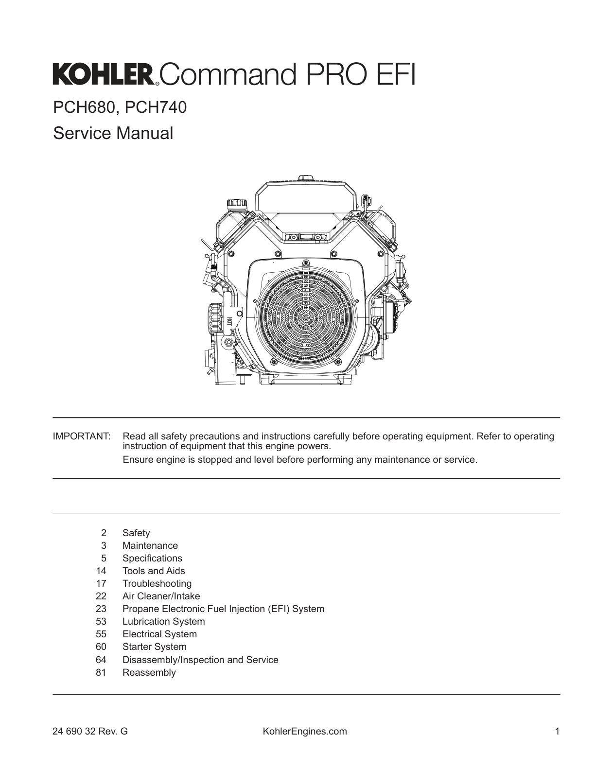 Kohler PCH740 COMMAND PRO Service Shop Repair Manual PDF Instant Download