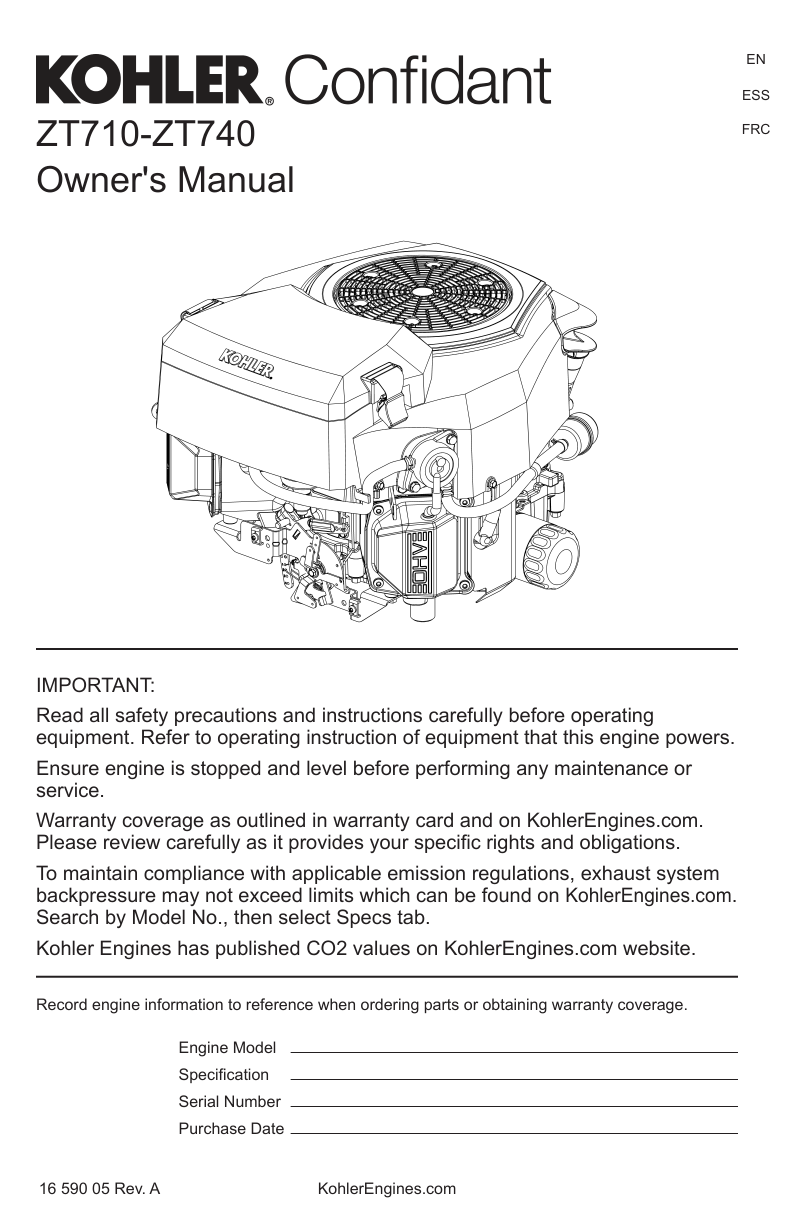 Kohler ZT720 CONFIDANT Operator Owner Manual PDF Instant Download