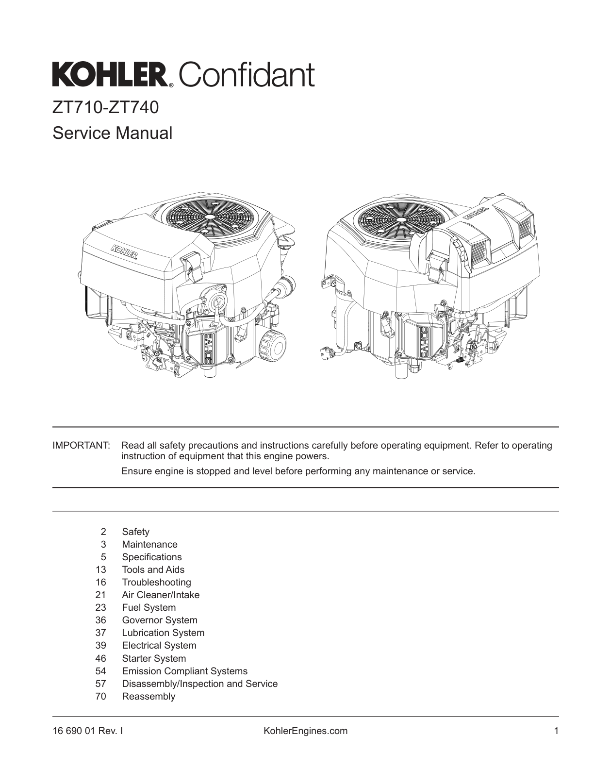 Kohler ZT740 CONFIDANT Service Shop Repair Manual PDF Instant Download