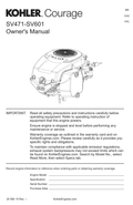 Kohler SV601 COURAGE Operator Owner Manual PDF Instant Download