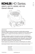 Kohler HD950 HD SERIES Operator Owner Manual PDF Instant Download