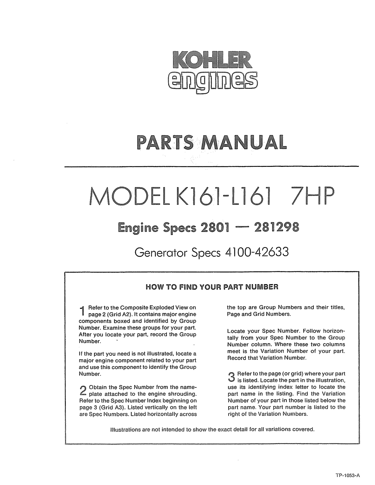 Kohler K161 K SERIES Parts Manual PDF Instant Download