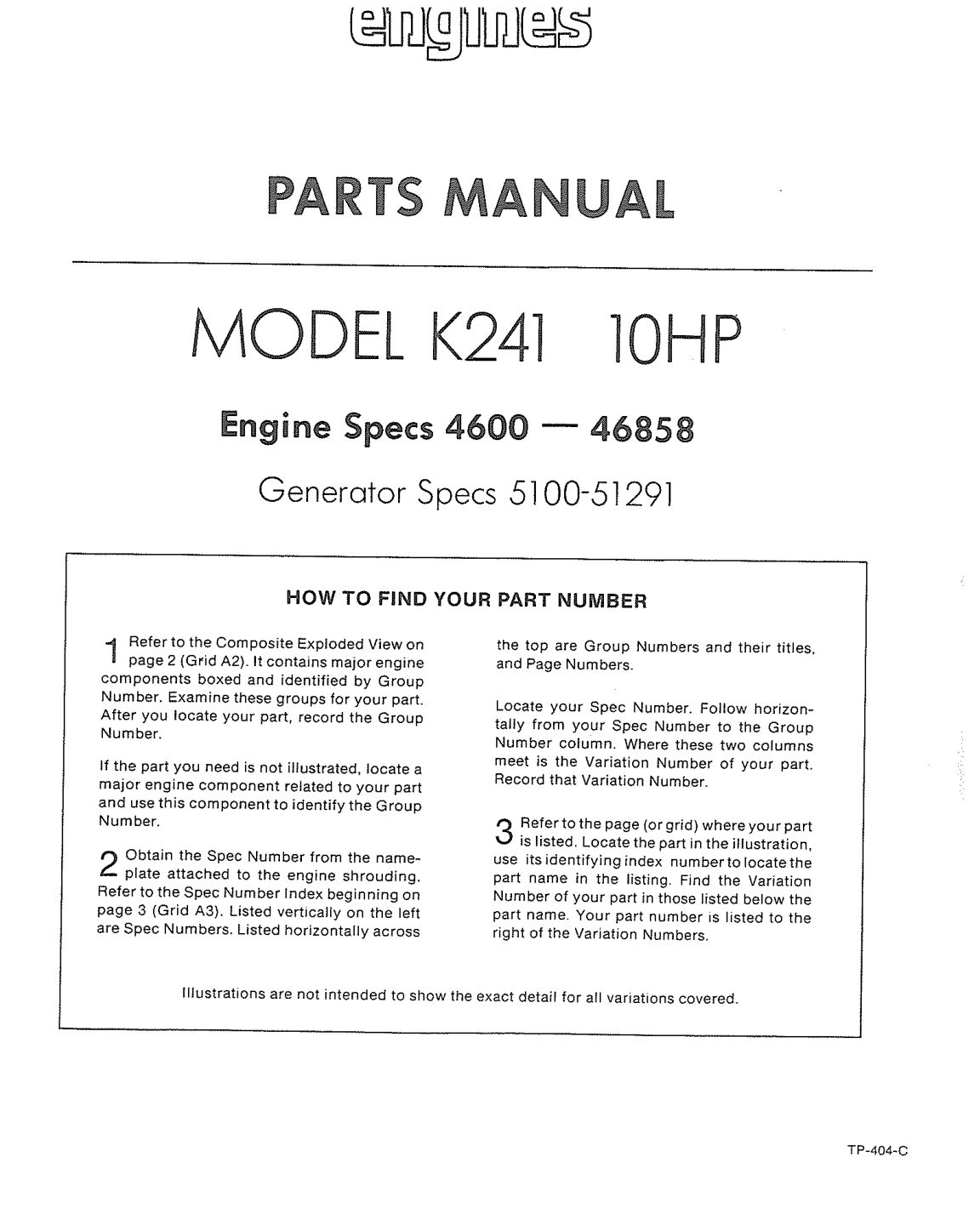 Kohler K241 K SERIES Parts Manual PDF Instant Download
