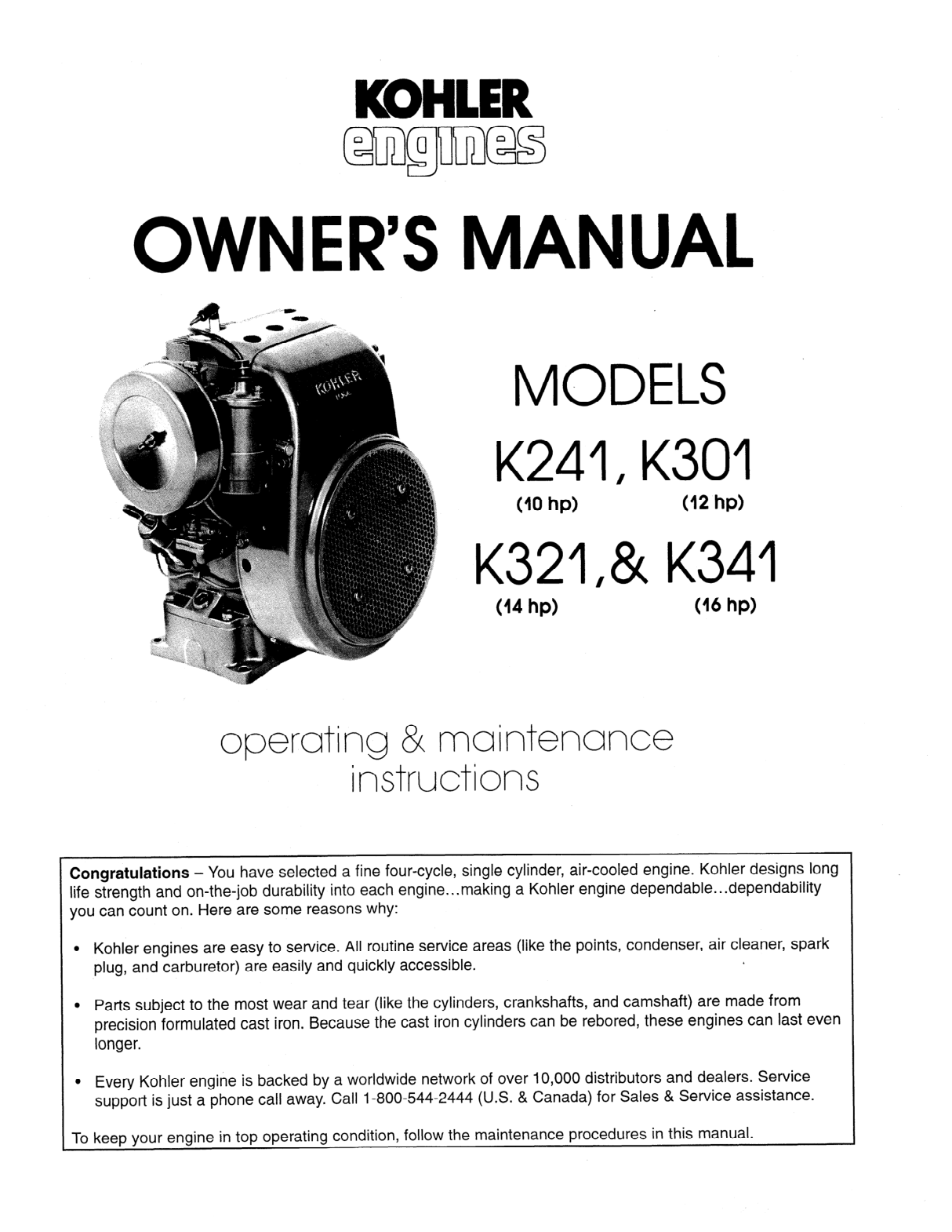 Kohler K321 K SERIES Operator Owner Manual PDF Instant Download