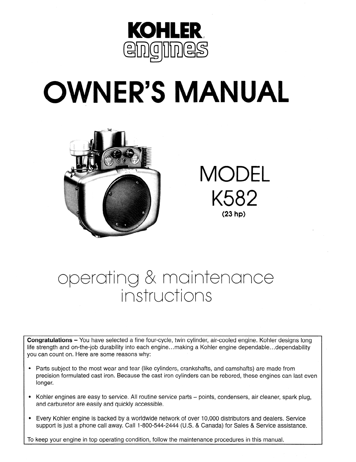 Kohler K582 K SERIES Operator Owner Manual PDF Instant Download