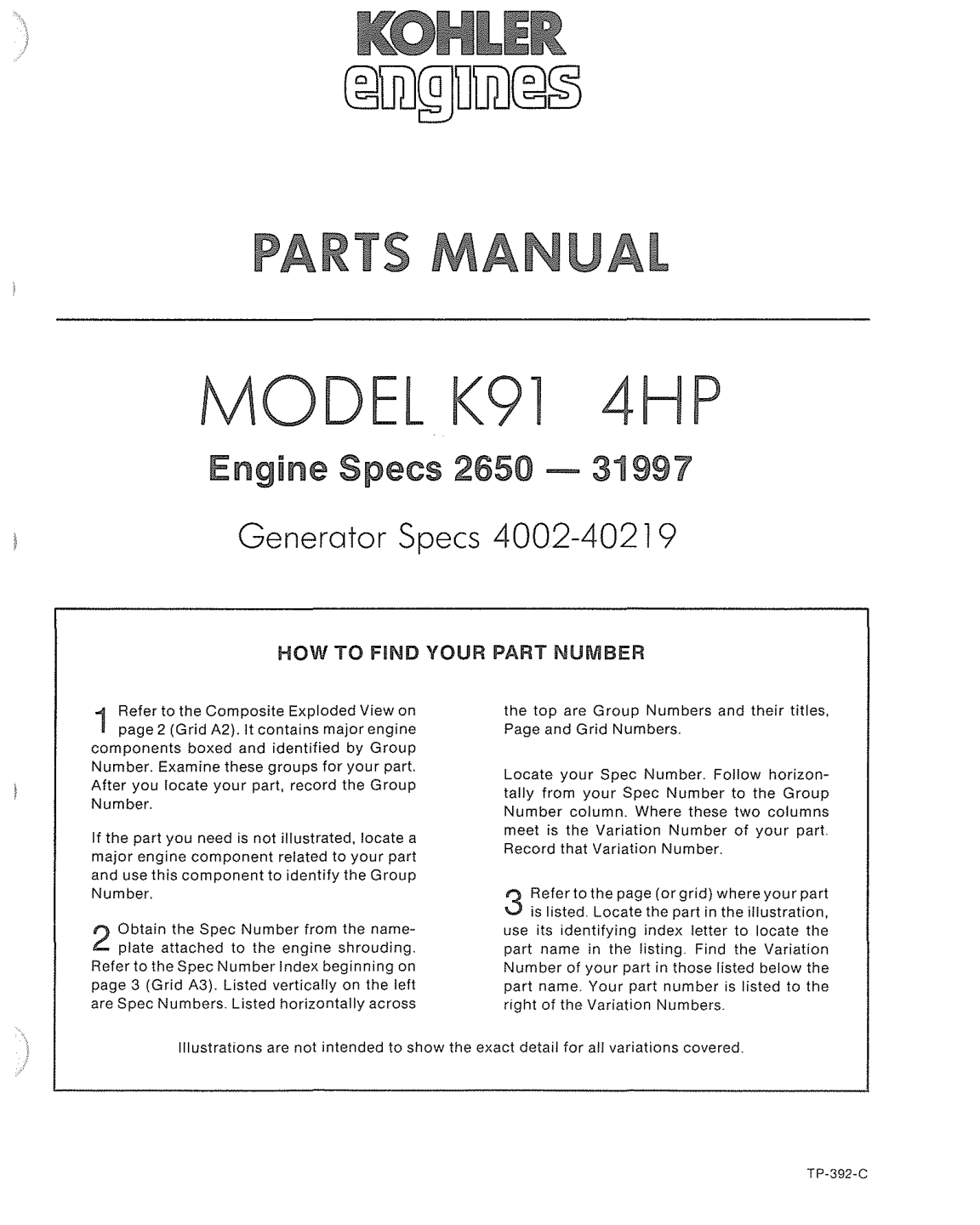 Kohler K91 K SERIES Parts Manual PDF Instant Download