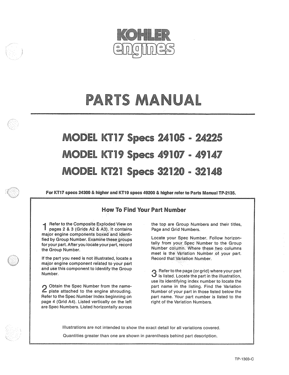 Kohler KT17 KT SERIES Parts Manual PDF Instant Download