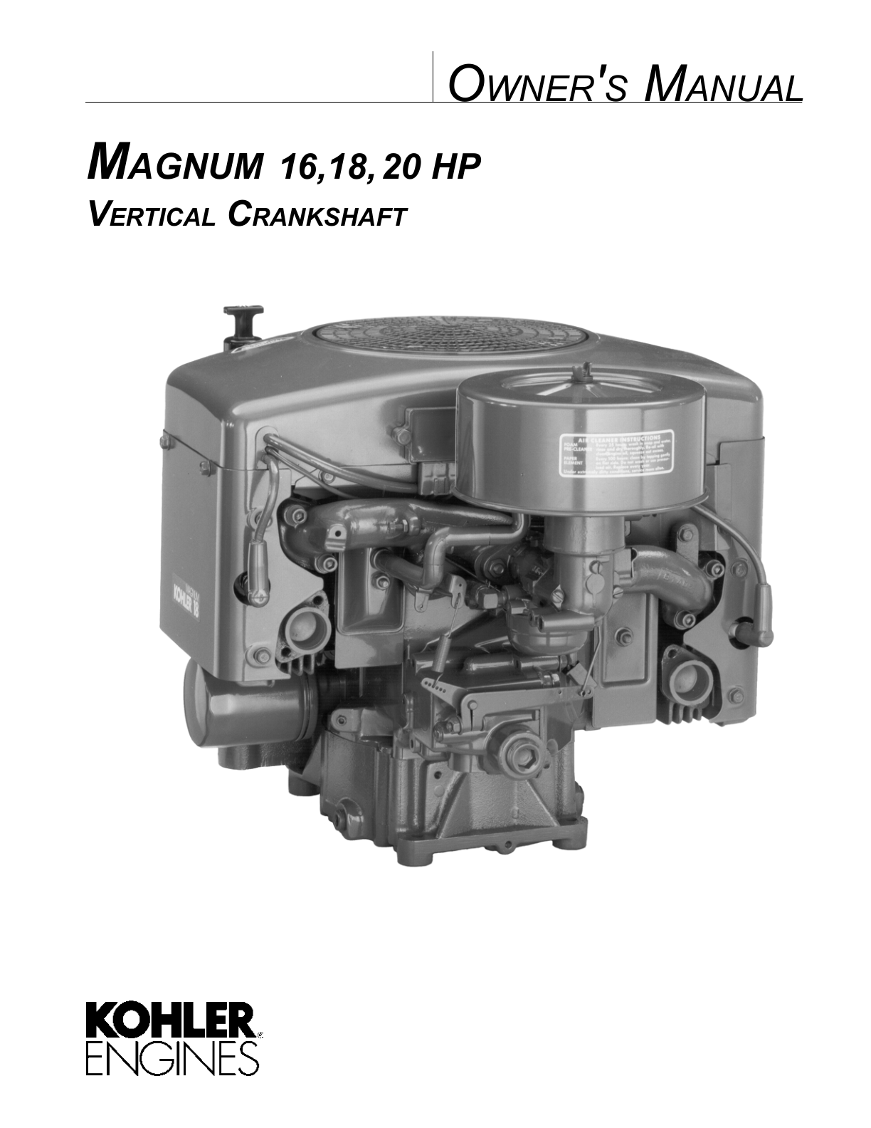 Kohler MV20 MAGNUM Operator Owner Manual PDF Instant Download