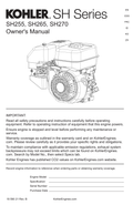 Kohler SH270 SH SERIES Operator Owner Manual PDF Instant Download