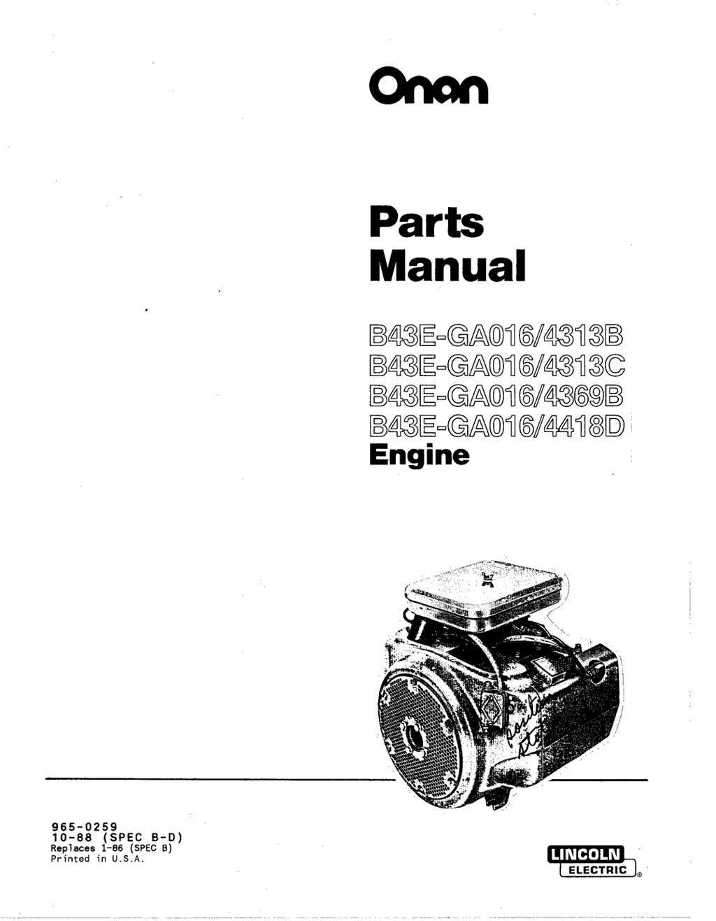 Onan B43E LINCOLN Engine Manual Bundle Operator Owner + Parts + Service PDF Instant Download