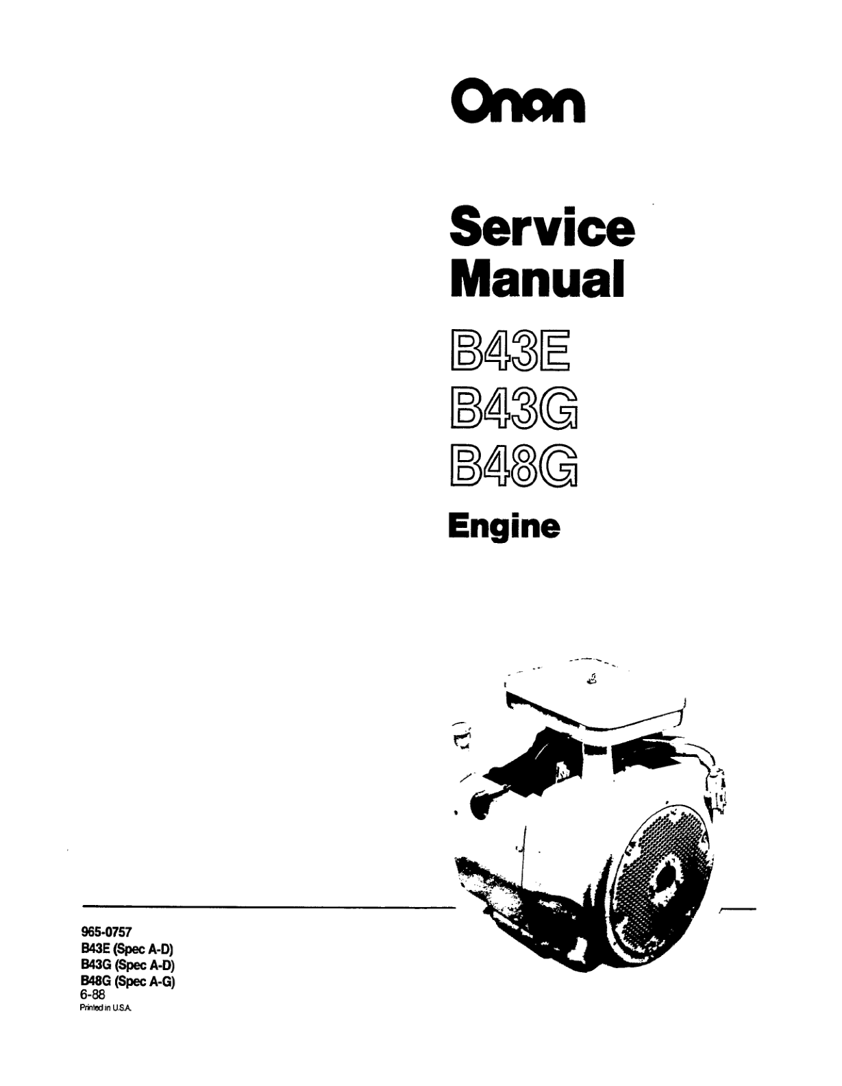 Onan B43E LINCOLN Engine Service Manual PDF Instant Download