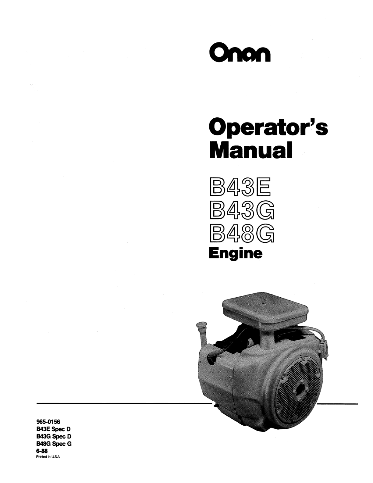 Onan B43E Engine Operator Owner Manual PDF Instant Download