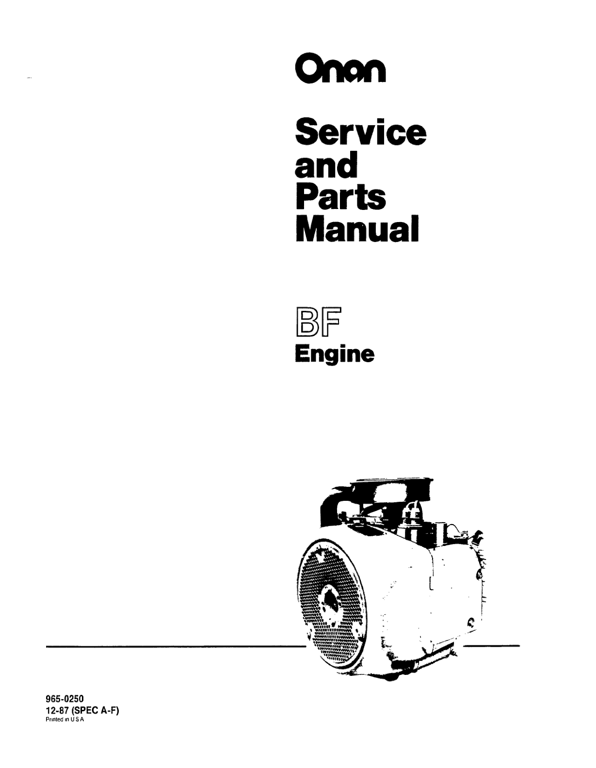 Onan BF TRACTOR Engine Service Parts Manual PDF Instant Download