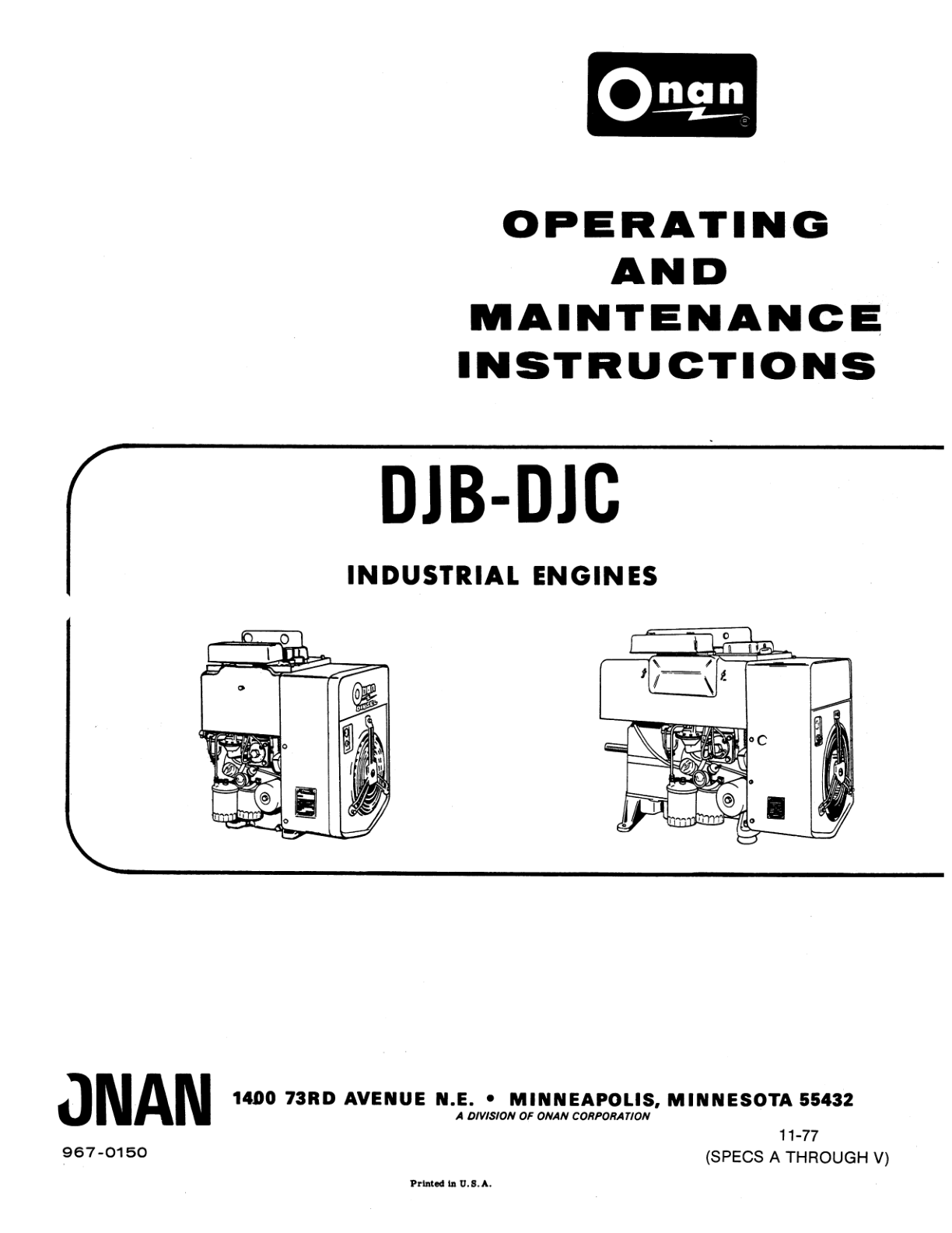 Onan DJC Engine Operator Owner Manual PDF Instant Download