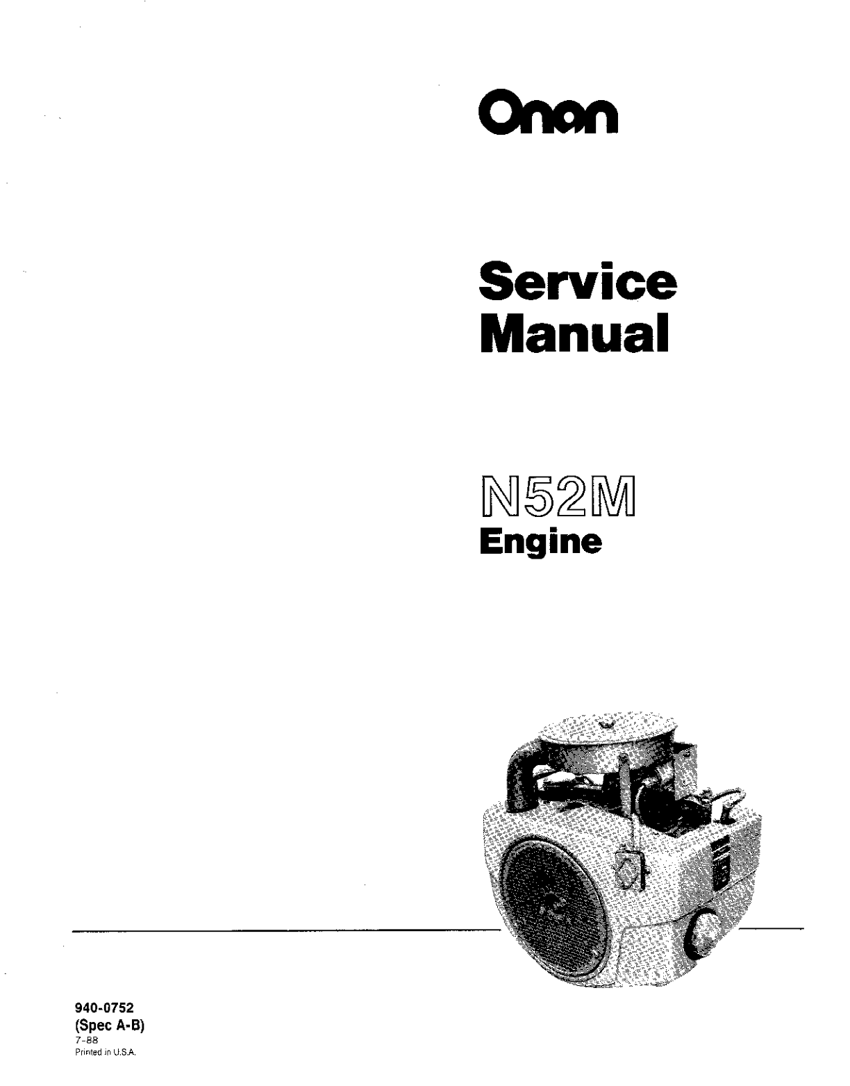 Onan N52M Engine Service Shop Repair Manual PDF Instant Download