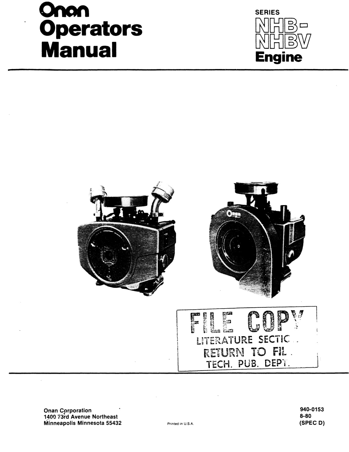 Onan NHA Engine Operator Owner Manual PDF Instant Download