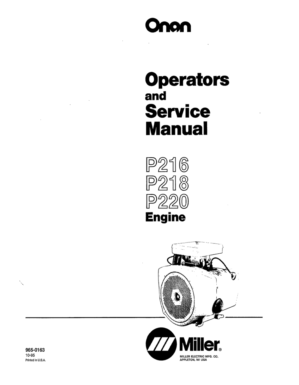 Onan P216G MILLER Engine Manual Bundle Service + Parts PDF Instant Download