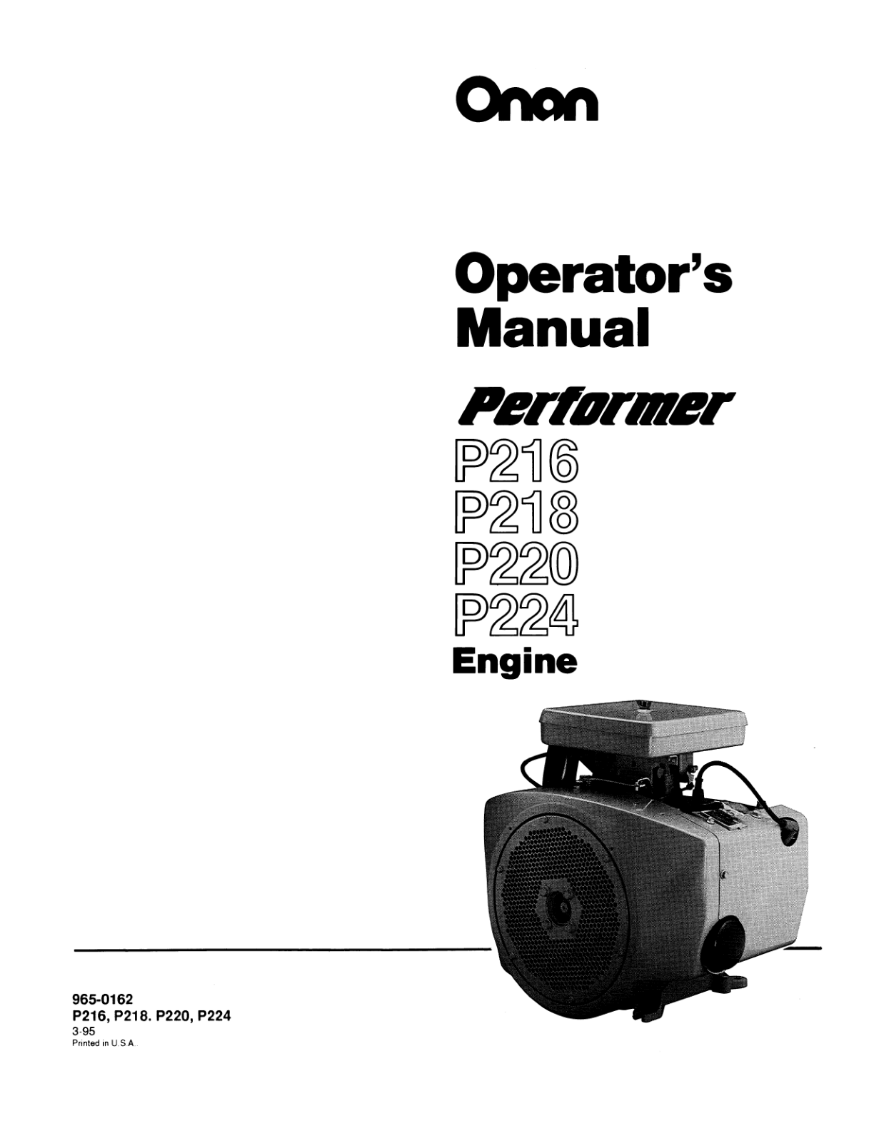 Onan P218G Engine Manual Bundle Operator Owner + Parts + Service PDF Instant Download